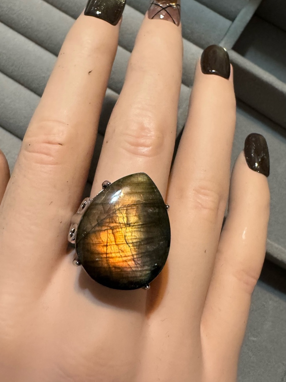 Labradorite Teardrop Statement Ring - Gold Flash